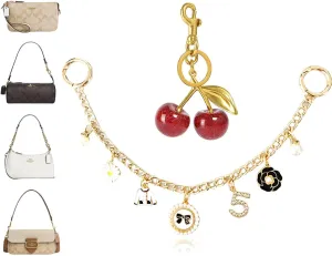 2 Piece Handbag Chain Strap, Cherry Bag Charm Purse Charm Keychain, Clutch Handle Chain Decorative Strap Buckle Crossbody Shoulder Handbag Purse