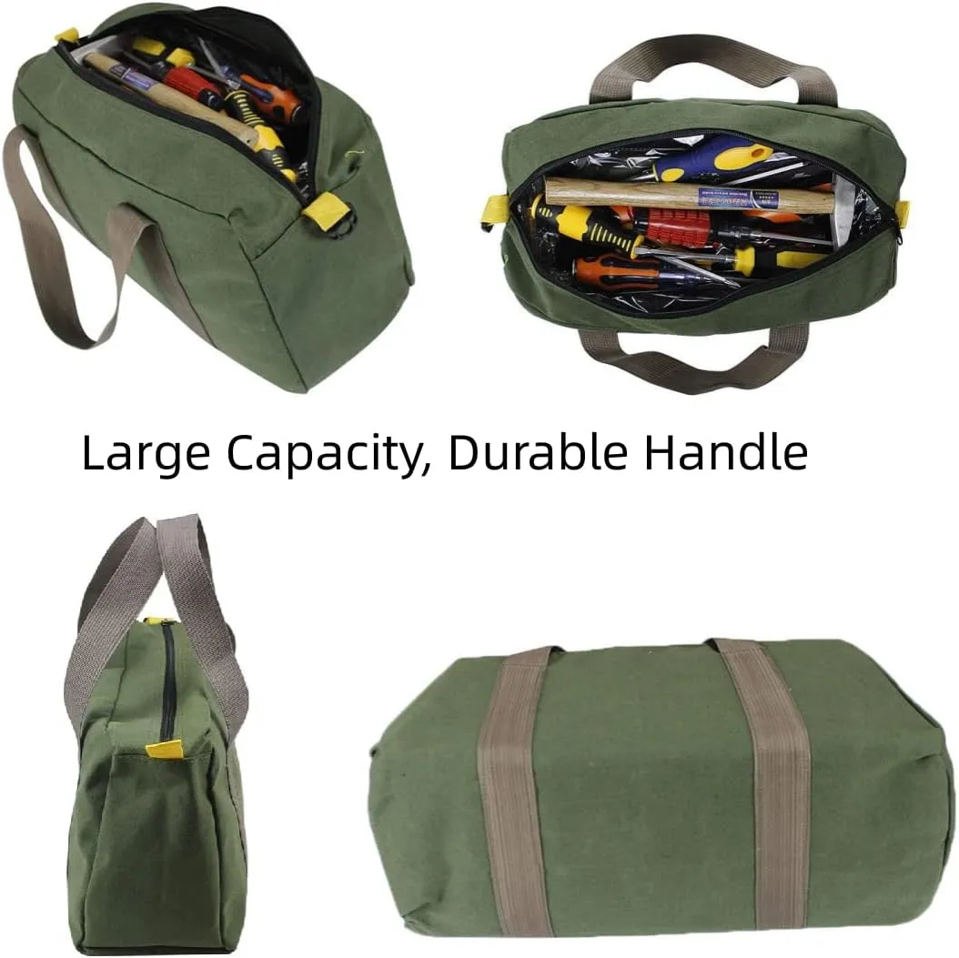 20 Inch Canvas Wide Mouth Tool Bag, Large Capacity Tool Storage Bags for Men, Small Tool Pouch, Tool Organizer Tote Bag for Storage Wrenches Pliers (Green - 20 inch)