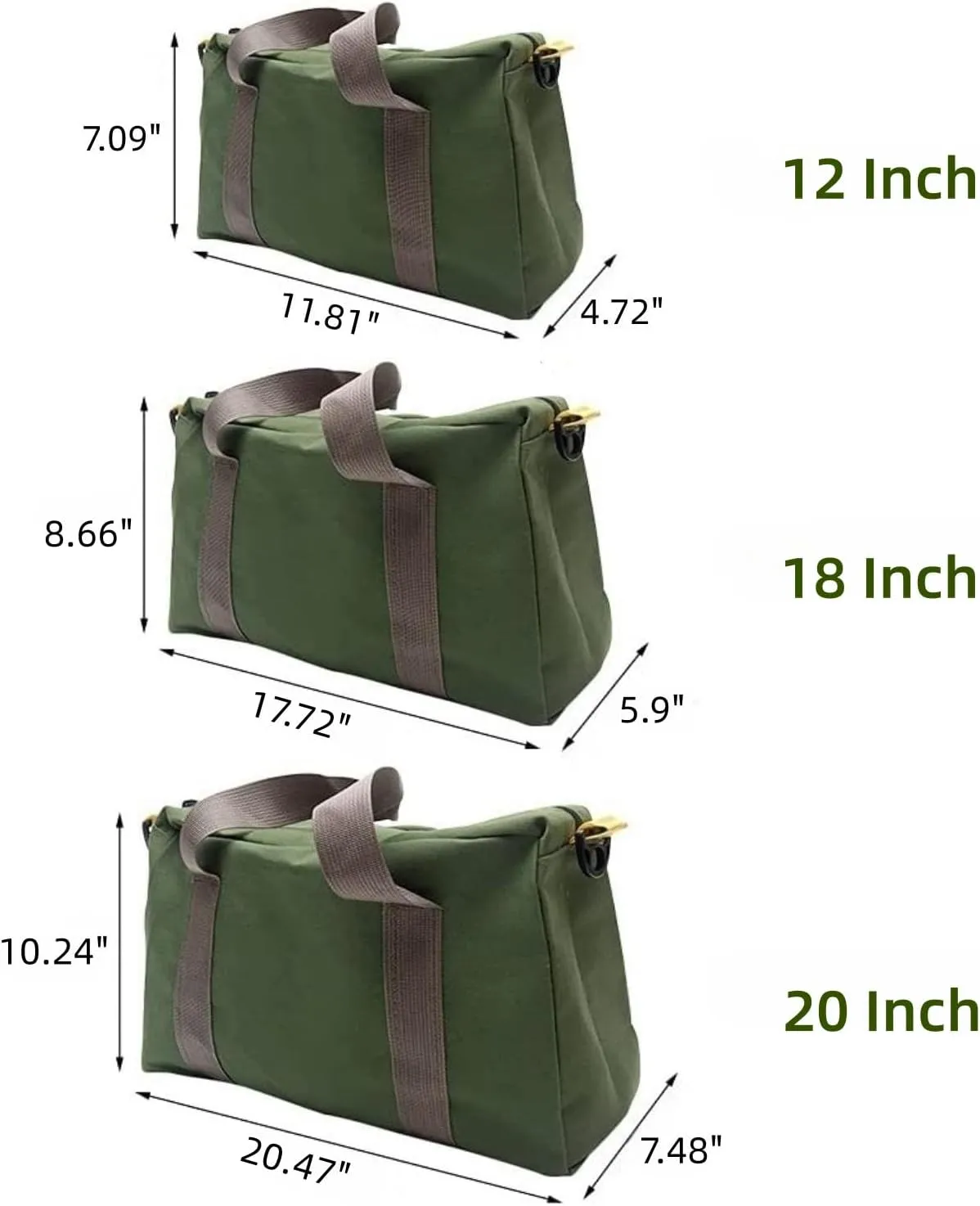20 Inch Canvas Wide Mouth Tool Bag, Large Capacity Tool Storage Bags for Men, Small Tool Pouch, Tool Organizer Tote Bag for Storage Wrenches Pliers (Green - 20 inch)