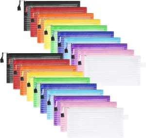 20 Pack Multicolored Zipper Mesh Pouch, Zipper Pencil Pouches Pen Bags, Multipurpose Travel Bags for Cosmetic School Office Supplies and Travel Accessories, 10 Colors (Assorted A)