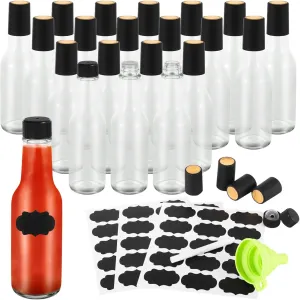 20 PCS Small Hot Sauce Bottle 5 oz - Portable Leak Proof Bottles Hot Sauce Containers Vanilla Extract Bottles with Labels, Funnel, Caps, Dripper Inserts, for Homemade Hot Sauces, Dressing