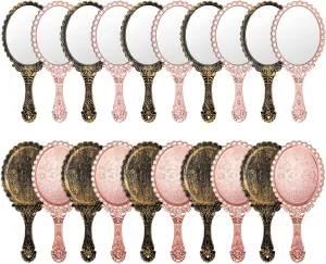 20 Pcs Vintage Handheld Mirrors, 9.8" l x 4.5" W Portable Hand Held Embossed Flower Retro Compact Mirror with Handle for Women Face Makeup Travel Mother‘s Day Gift(Vintage, Rose Gold)
