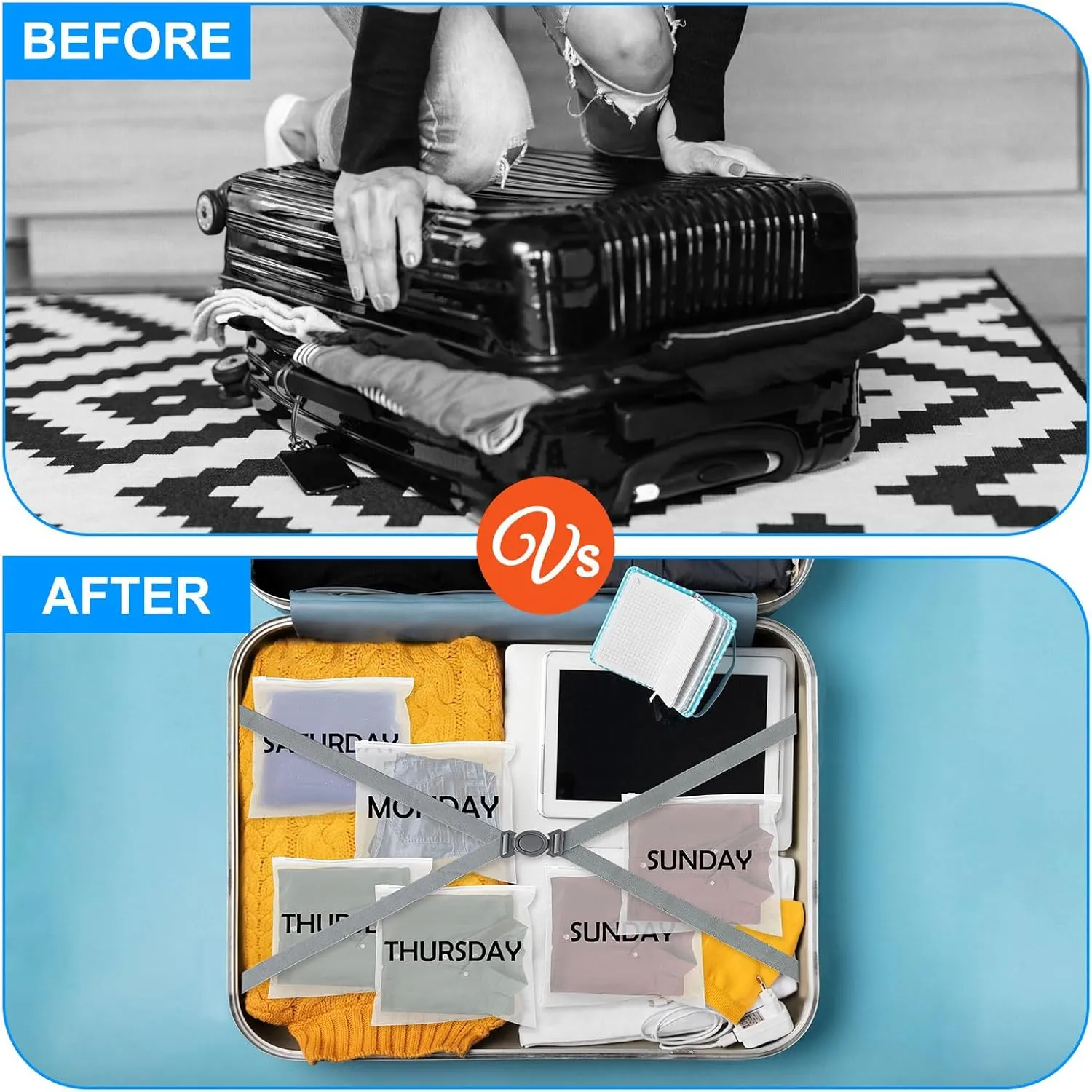 21Pcs Travel Organizer Pouches for Suitcases Packing Cubes Packing Organizers Days of Week Travel Pouches for Vacations Travel Home Storage and organizing Bags,Clothing Packaging Bags