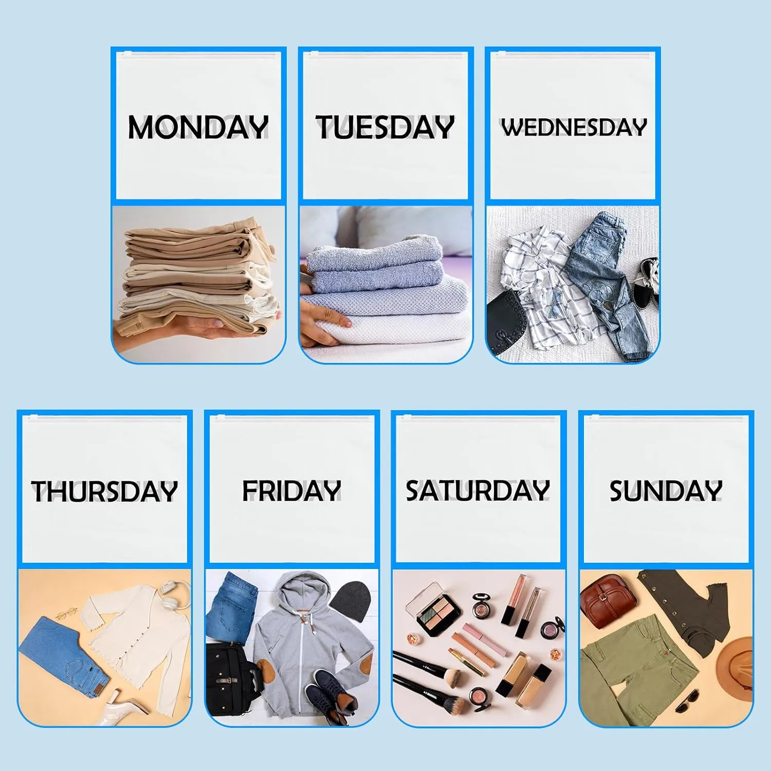 21Pcs Travel Organizer Pouches for Suitcases Packing Cubes Packing Organizers Days of Week Travel Pouches for Vacations Travel Home Storage and organizing Bags,Clothing Packaging Bags