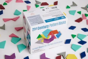 21st Century Pattern Blocks - Set of 132 Colorful Wooden Blocks in Eight Shapes for Creative STEAM Play at Home or School