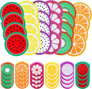 24 Pcs Foldable Flying Disc Fans 9.84'' Fruit Folding Hand Fan Round Collapsible Handheld Fan Decorative Pocket Fans with Bag for Boys Girls Gift Beach Lawn Park Camping Game Party Favor