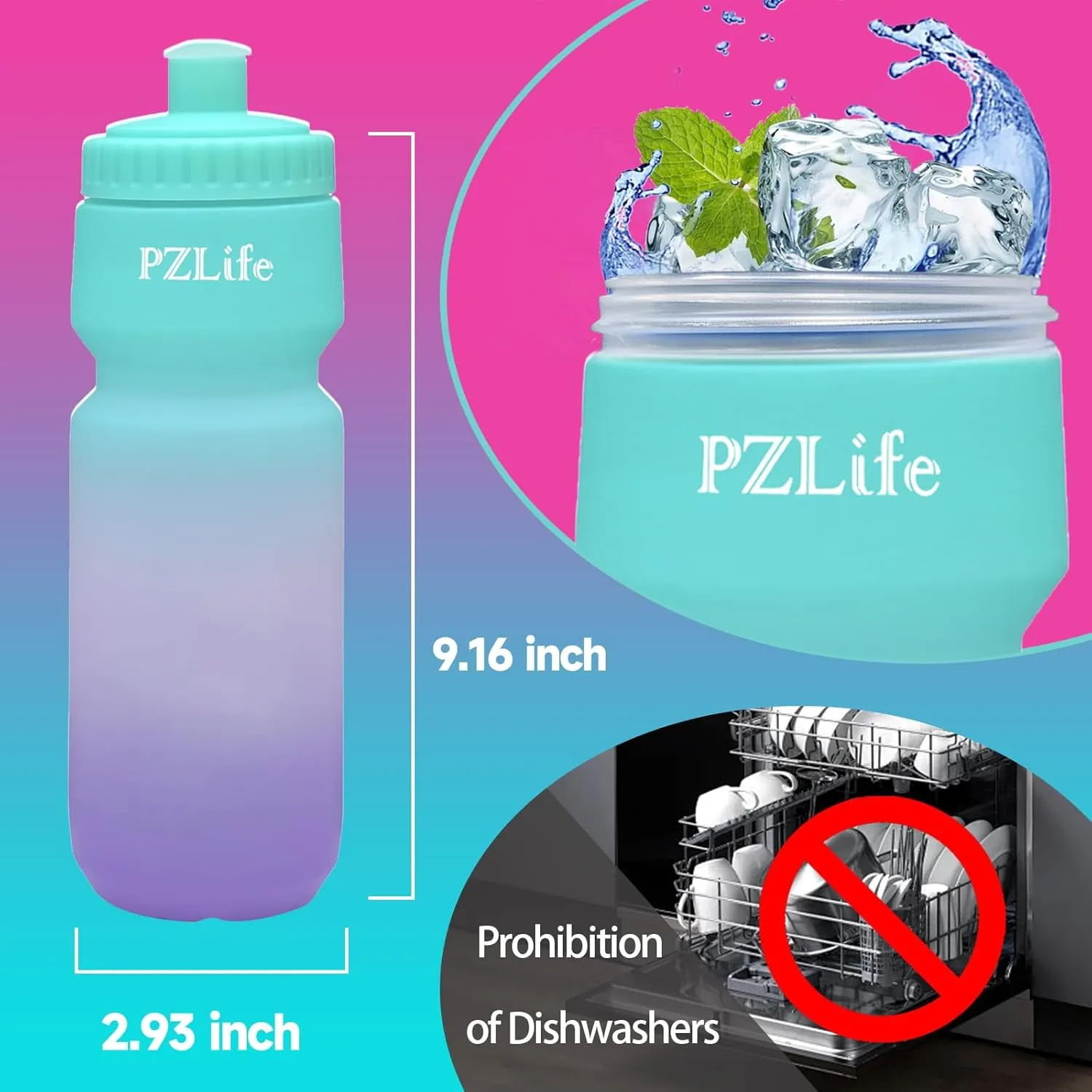 24oz Bike Squeeze Water Bottle, BPA Free Cycling Water Bottle,Leakproof, with Capacity Scale w/Pull Top Lid, Reusable Sport Water Bottle, for Bicycle, Gym,Running 2Pack