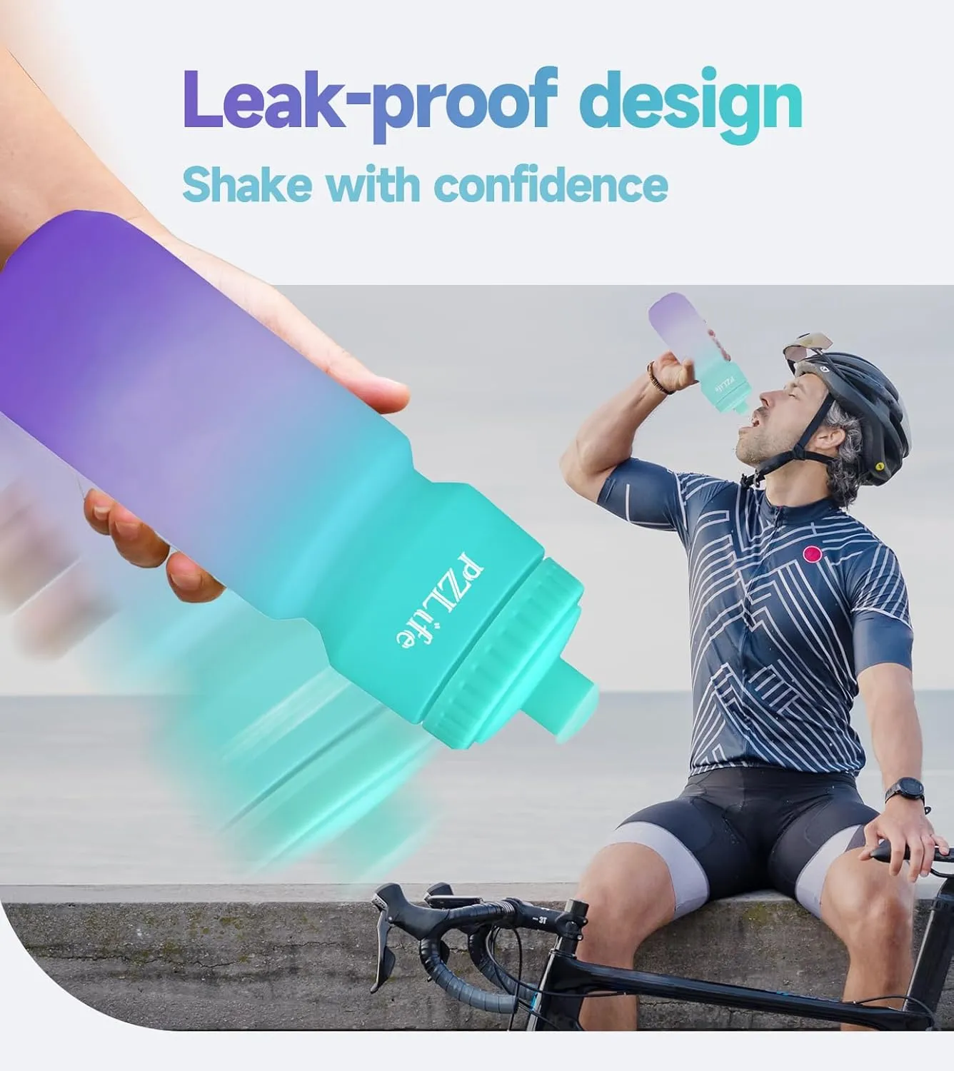 24oz Bike Squeeze Water Bottle, BPA Free Cycling Water Bottle,Leakproof, with Capacity Scale w/Pull Top Lid, Reusable Sport Water Bottle, for Bicycle, Gym,Running 2Pack