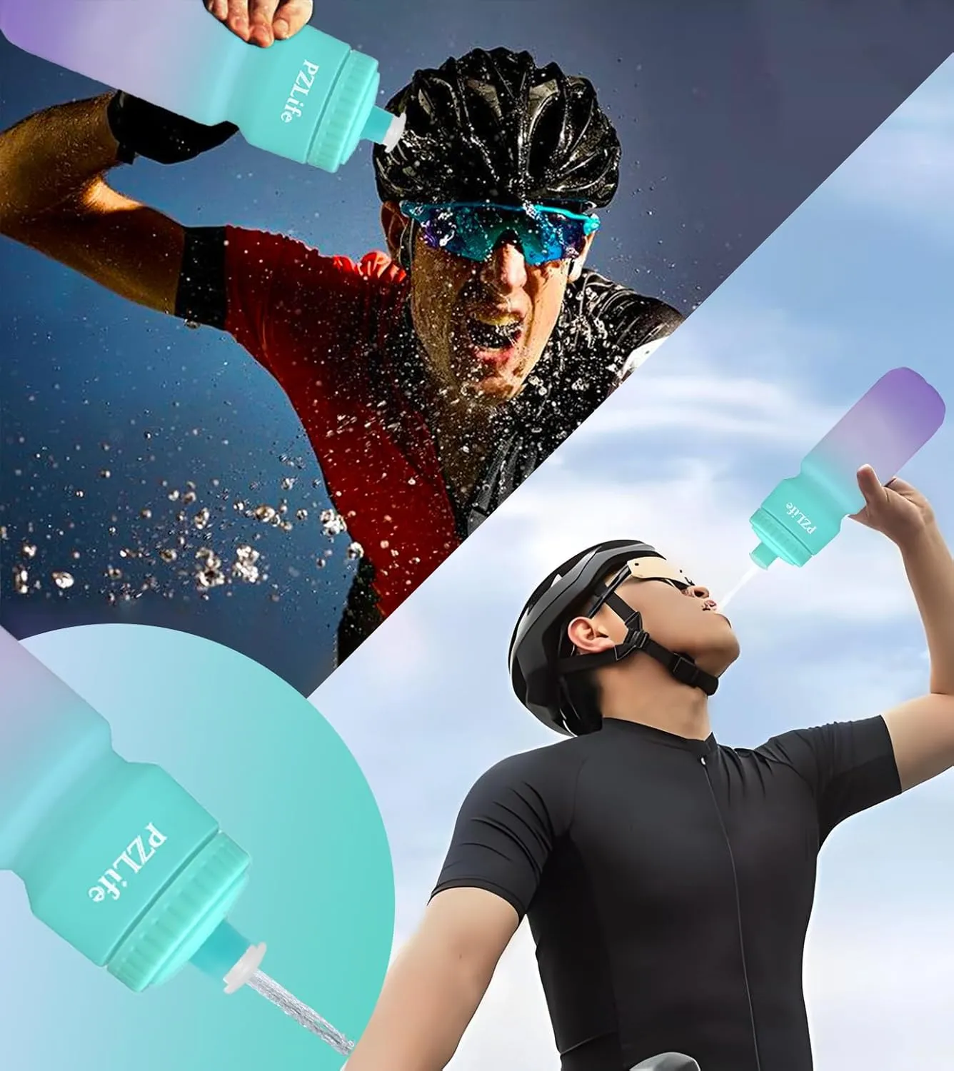 24oz Bike Squeeze Water Bottle, BPA Free Cycling Water Bottle,Leakproof, with Capacity Scale w/Pull Top Lid, Reusable Sport Water Bottle, for Bicycle, Gym,Running 2Pack