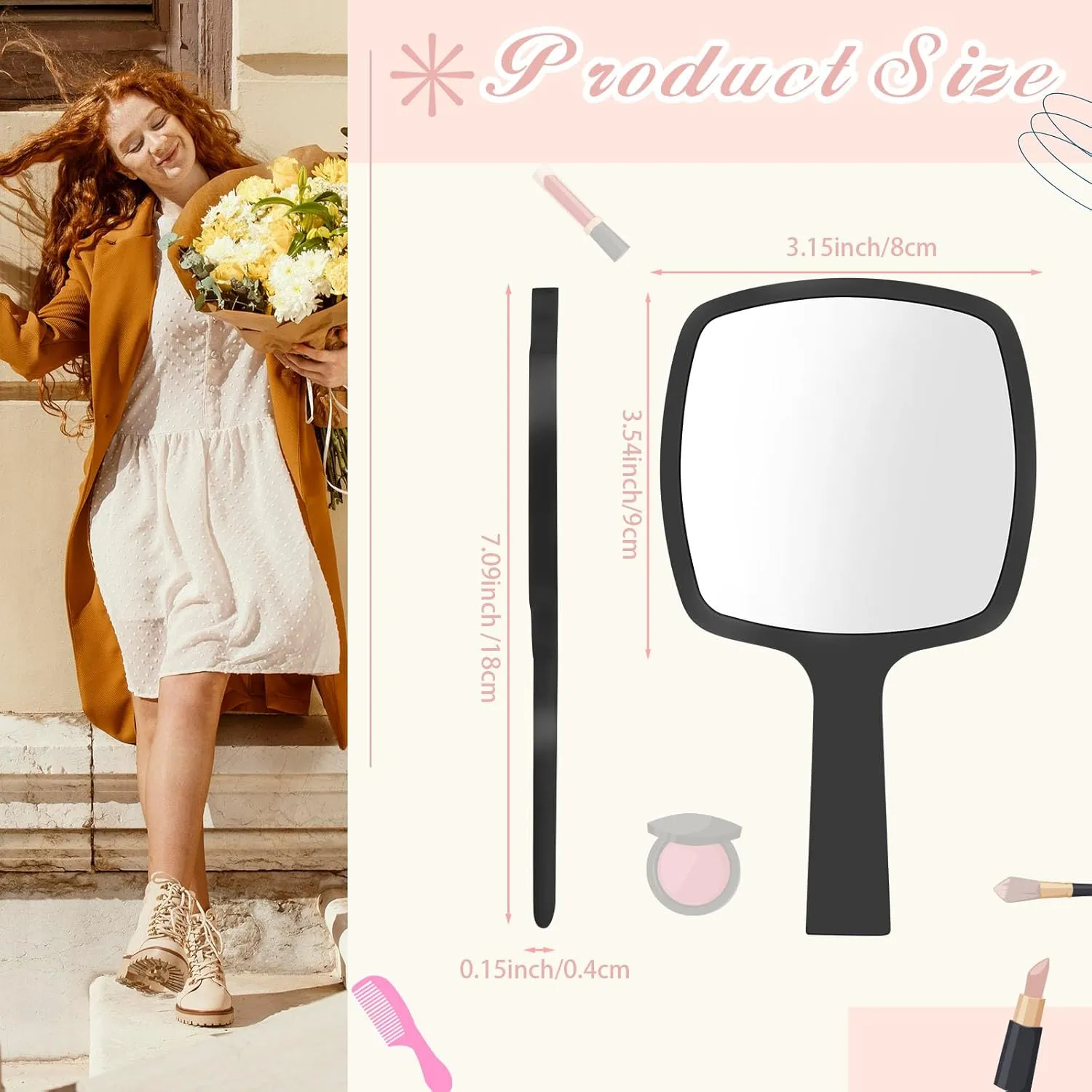 25 Pcs Hand Mirrors Handheld Mirrors with Handle Bulk Travel Cosmetic Makeup Tools Portable Vanity Glass for Bathroom Home Barber Salon Travel Camping Gifts for Girls Women (Black)