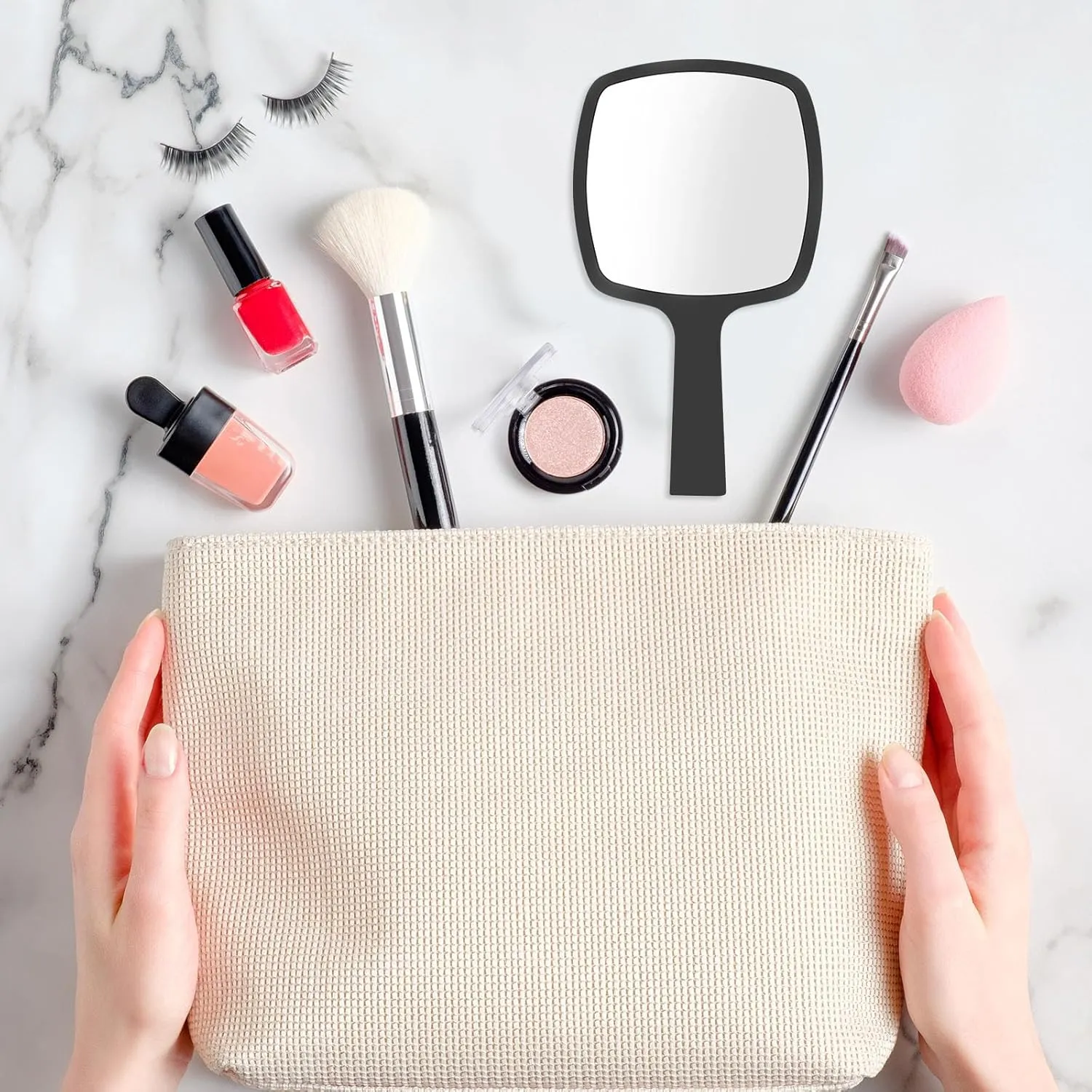 25 Pcs Hand Mirrors Handheld Mirrors with Handle Bulk Travel Cosmetic Makeup Tools Portable Vanity Glass for Bathroom Home Barber Salon Travel Camping Gifts for Girls Women (Black)