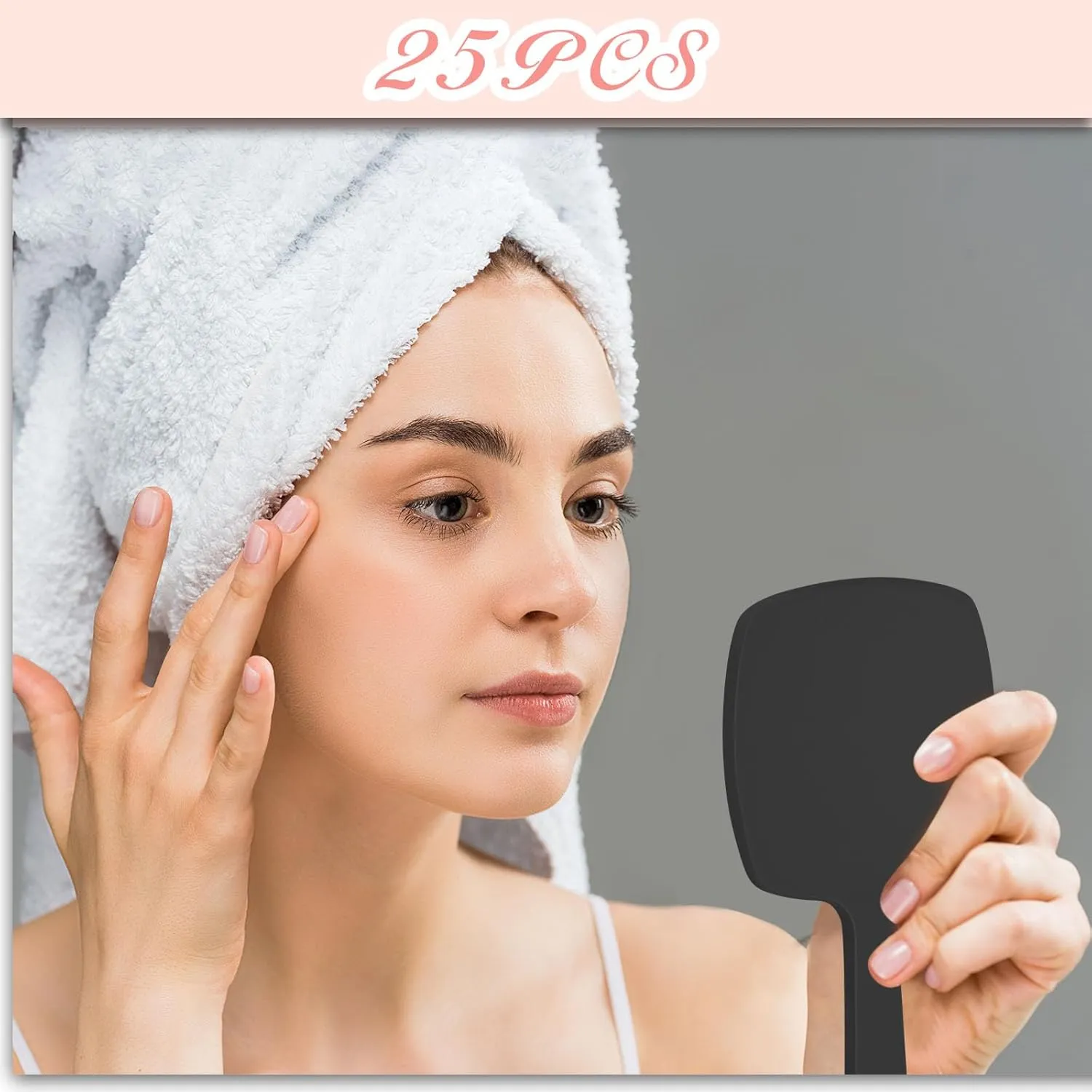 25 Pcs Hand Mirrors Handheld Mirrors with Handle Bulk Travel Cosmetic Makeup Tools Portable Vanity Glass for Bathroom Home Barber Salon Travel Camping Gifts for Girls Women (Black)