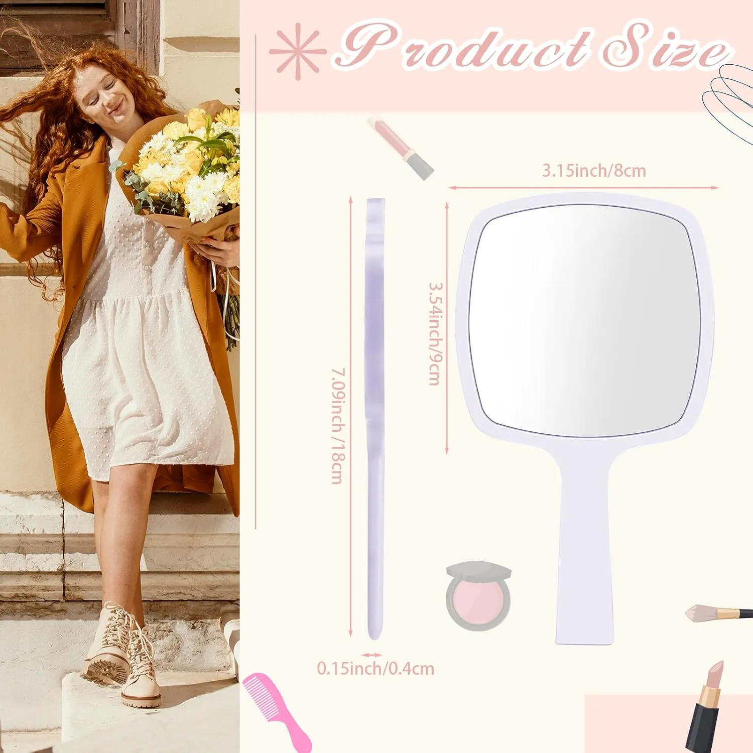 25 Pcs Hand Mirrors Handheld Mirrors with Handle Bulk Travel Cosmetic Makeup Tools Portable Vanity Glass for Bathroom Home Barber Salon Travel Camping Gifts for Girls Women (White)