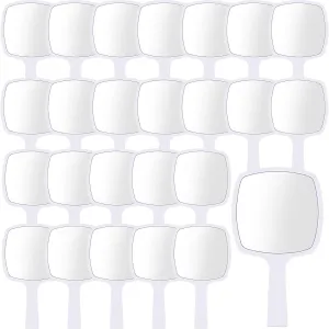 25 Pcs Hand Mirrors Handheld Mirrors with Handle Bulk Travel Cosmetic Makeup Tools Portable Vanity Glass for Bathroom Home Barber Salon Travel Camping Gifts for Girls Women (White)
