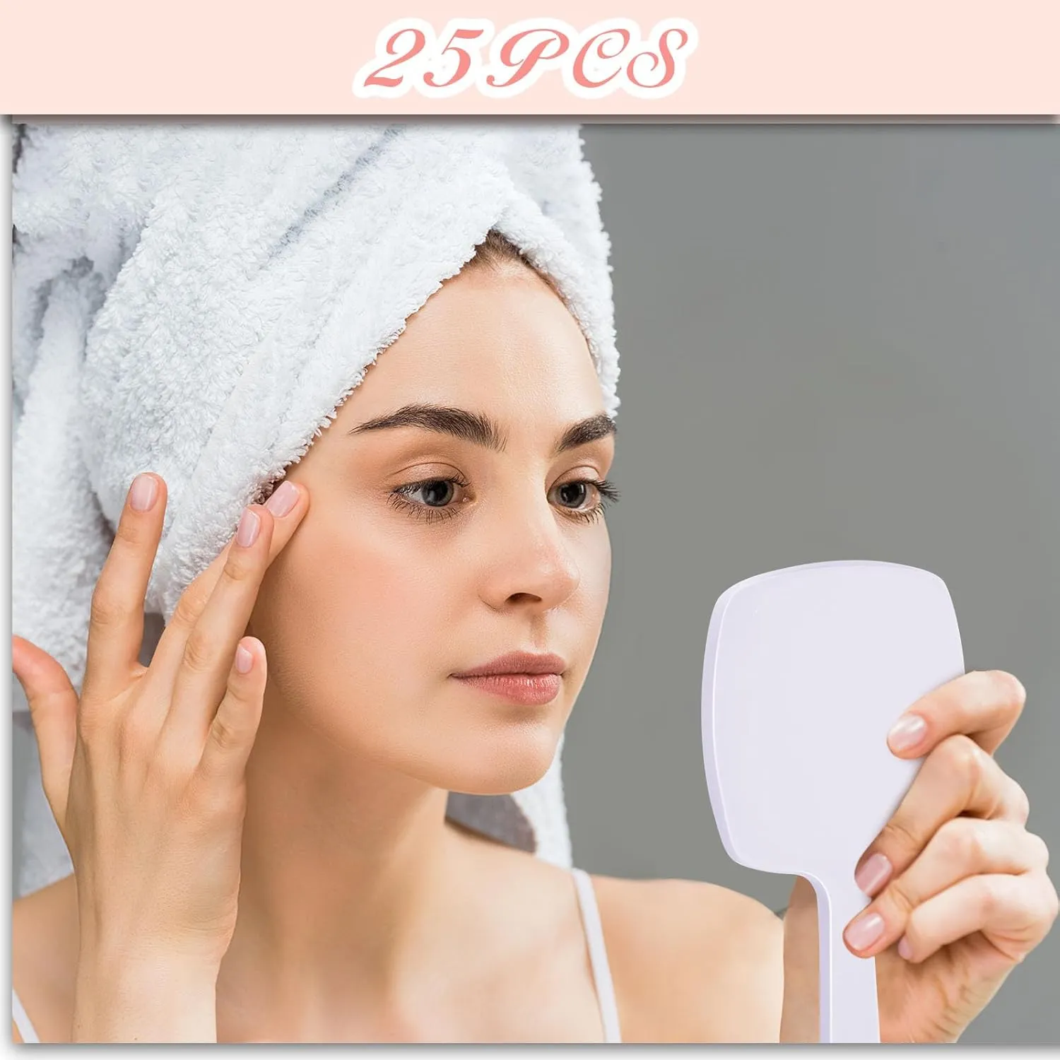 25 Pcs Hand Mirrors Handheld Mirrors with Handle Bulk Travel Cosmetic Makeup Tools Portable Vanity Glass for Bathroom Home Barber Salon Travel Camping Gifts for Girls Women (White)
