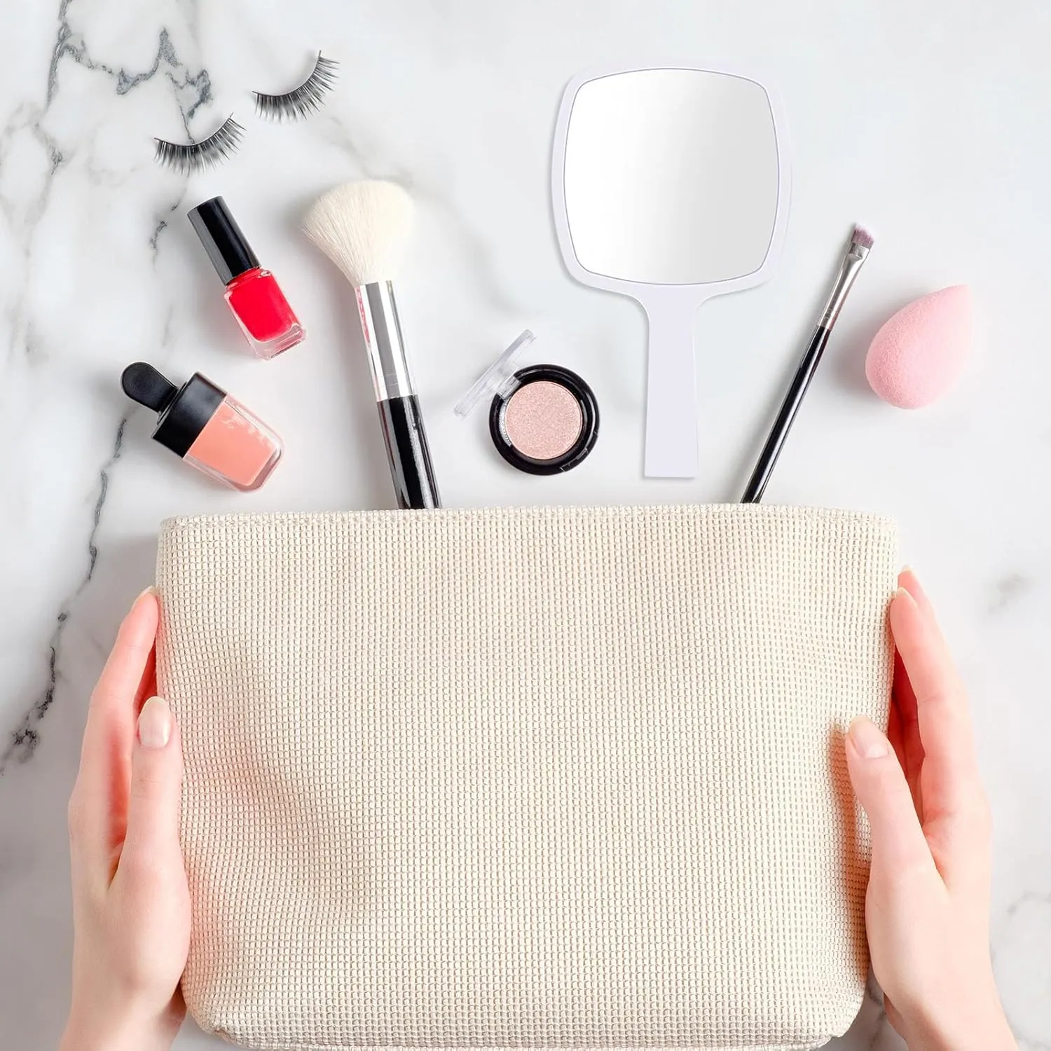 25 Pcs Hand Mirrors Handheld Mirrors with Handle Bulk Travel Cosmetic Makeup Tools Portable Vanity Glass for Bathroom Home Barber Salon Travel Camping Gifts for Girls Women (White)