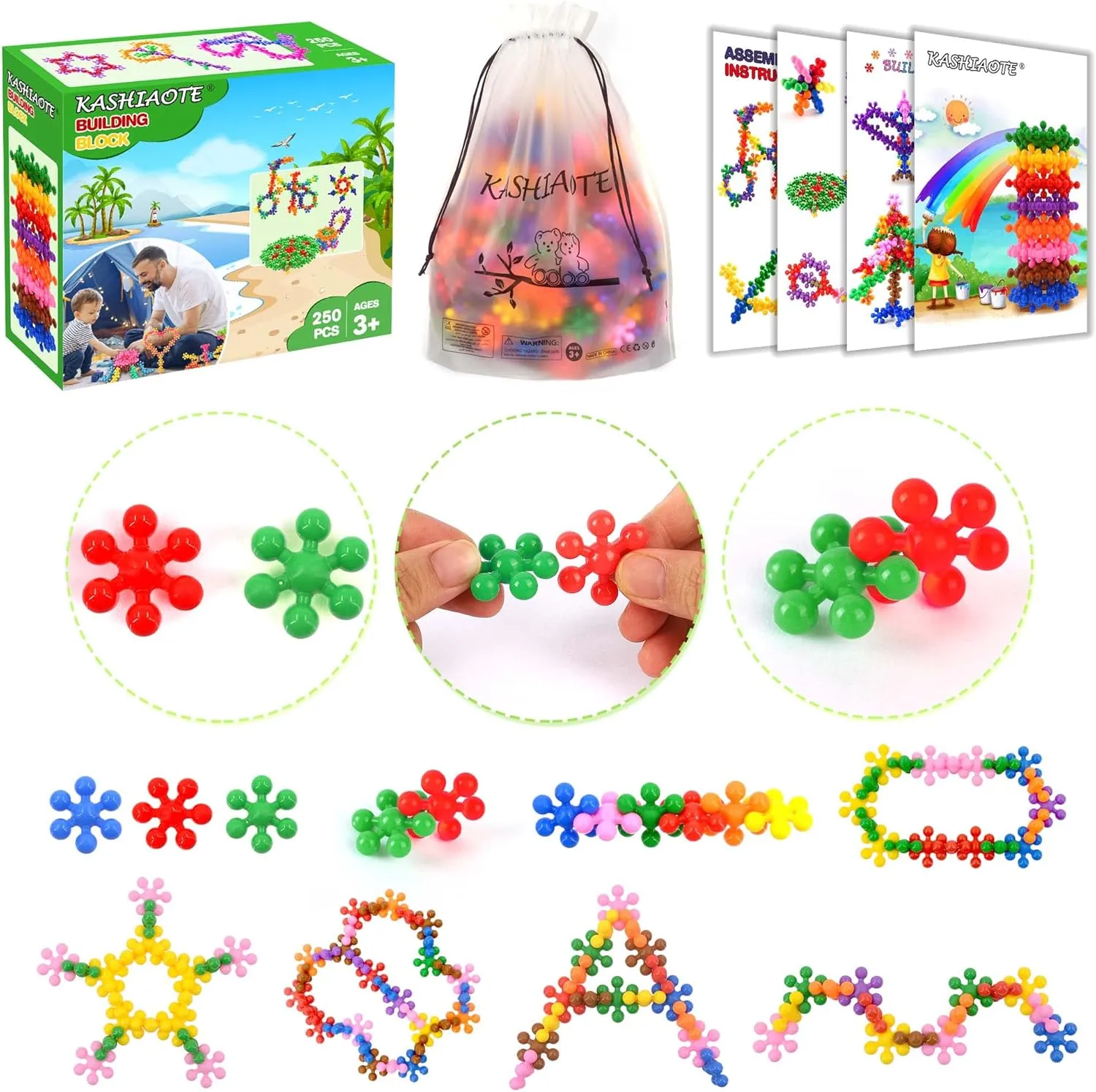 250 Pieces Building Blocks Kids STEM Toys Educational Building Toys Interlocking Solid Plastic Discs Sets for Preschool Boys and Girls Aged 3 