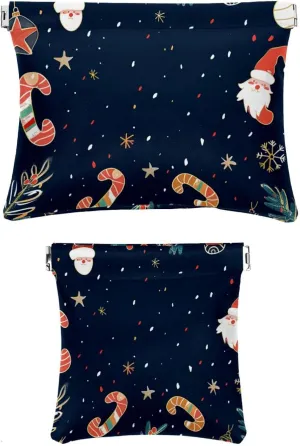 2Pcs Faux Leather Pocket Cosmetic Bag, Small Makeup Bag for Purse, Waterproof Mini Bag Purse, Mini Pocket Makeup Bag for Lipstick, Christmas Elk Santa Claus Cartoon