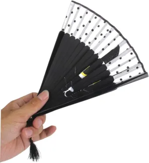 2pcs Handheld Women Silk Fan Cartoon Cat Design for Weddings Parties and Unique Black Cat Style with Smooth Texture and Decorative Tassel Pendant