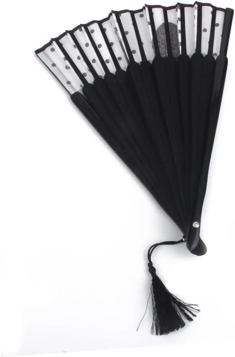 2pcs Handheld Women Silk Fan Cartoon Cat Design for Weddings Parties and Unique Black Cat Style with Smooth Texture and Decorative Tassel Pendant