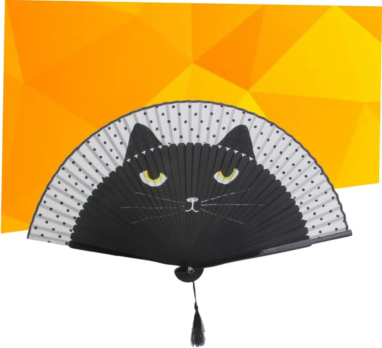 2pcs Handheld Women Silk Fan Cartoon Cat Design for Weddings Parties and Unique Black Cat Style with Smooth Texture and Decorative Tassel Pendant