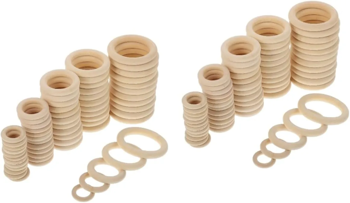 2sets DIY Craft Rings Wooden Decorative Rounds for Handbag Baggage Curtain 60pcs*2