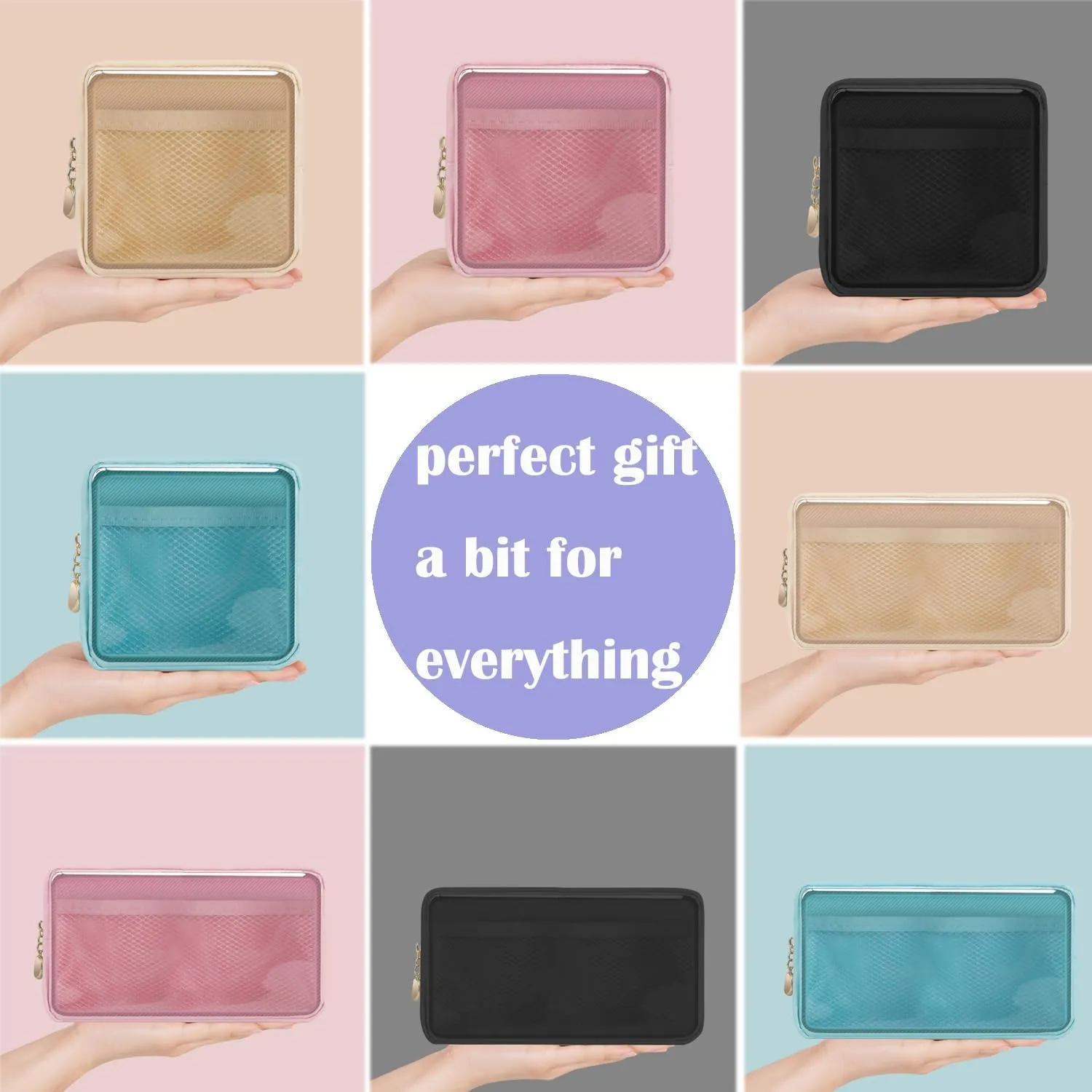 3 Pack Clear Toiletry Bag,Portable Travel Makeup Bags with Golden Zipper, TSA Approved Clear Organizer Bags,Make Up Pouches, Carry-on Travel Accessories Essentials,Gifts for Women,Blue