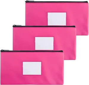 3 Pack Pink Money Bag with Zipper for Cash | 11.25" x 6.25" | Bank Deposit Bags with Zipper, Cash bags, Cash Register bag, Money Pouchs. (3 Pink)