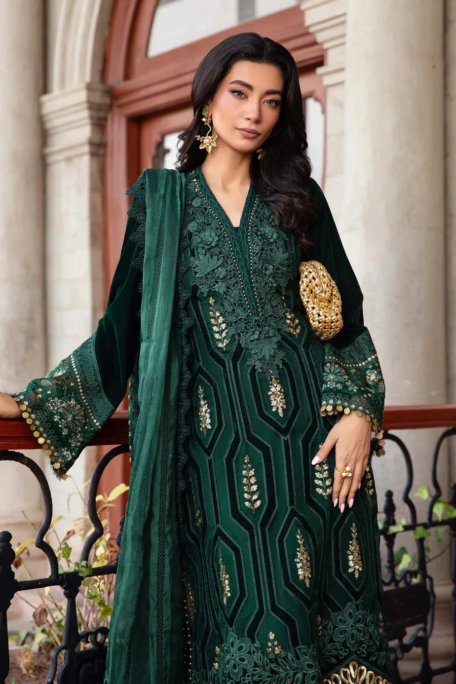 3 Piece Unstitched Embroidered Velvet Suit | DL-1212 Maria B Winter
