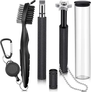 3 Pieces Golf Club Groove Sharpener Retractable Brush and 6-Head Groove Sharpener Re-Grooving Tool and Cleaner for All Golf Irons Pitching, Sand, Lob, Approach Wedges, Utility Clubs(Black)
