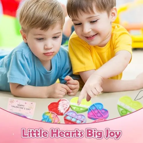 32Pcs Heart Shape Pop Fidget Toy with Card for Kids, School Classroom Exchange Kit for Kids, Party Favor Supplies for Kids