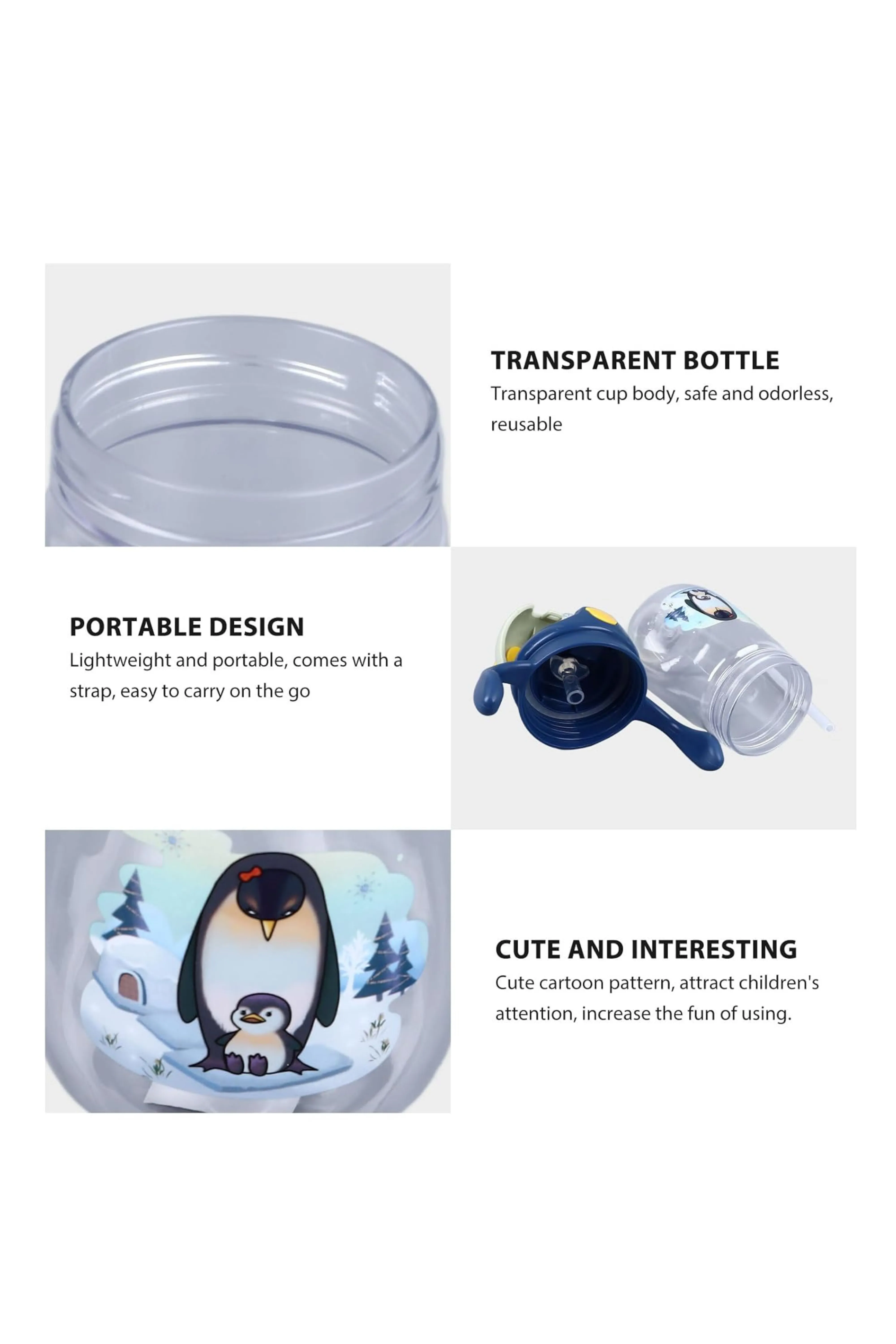 350ml Toddler Drinking Cup with Straw and Handle, Transparent, Leakproof Straw Water Bottle for Babies and Toddlers