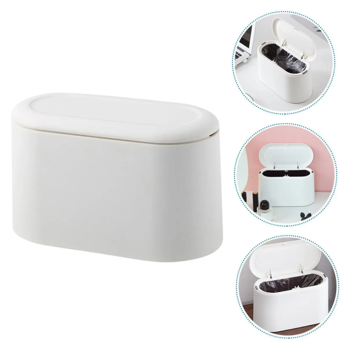 3pcs Lightweight Portable Mini Trash Bucket Plastic Desk Top Waste Bin Lid for Home