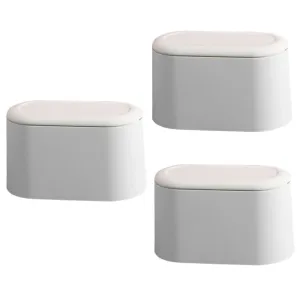 3pcs Lightweight Portable Mini Trash Bucket Plastic Desk Top Waste Bin Lid for Home