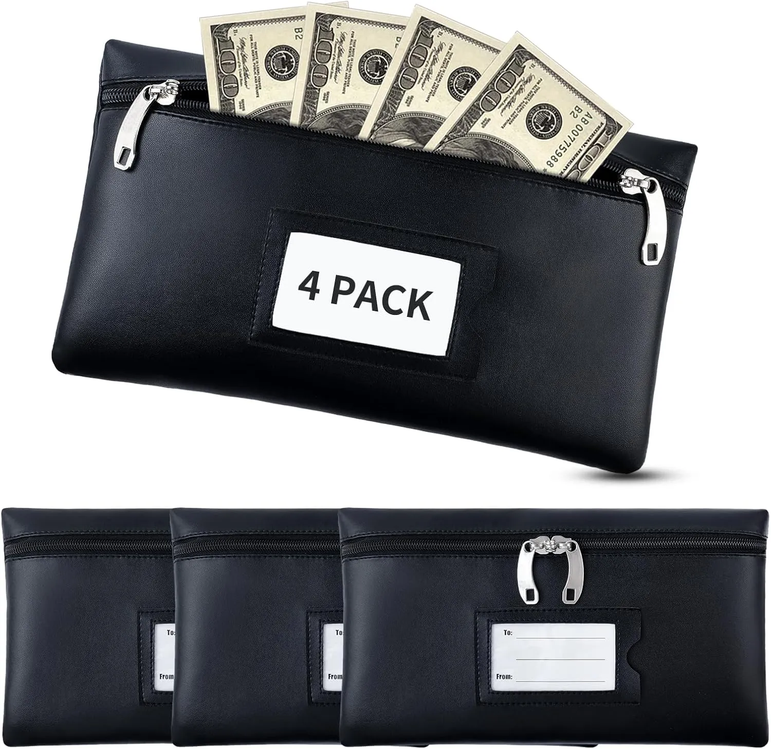 4 Pack Money Bags with Zipper for Cash, Safety Lock Hole Money Pouch, 11" × 6" Waterproof Deposit Bags with Window, Bank Bags with Zipper for Cash, Coins, Invoices, Bills, Cosmetics, Office Supplies