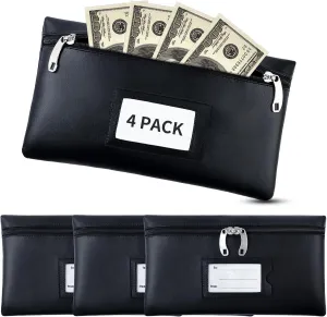 4 Pack Money Bags with Zipper for Cash, Safety Lock Hole Money Pouch, 11" × 6" Waterproof Deposit Bags with Window, Bank Bags with Zipper for Cash, Coins, Invoices, Bills, Cosmetics, Office Supplies