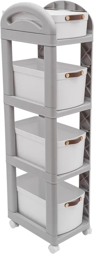 4 Tier Storage Rack, Storage Shelf, Movable Storage Organizer with Wheels, Utility Carts, Bag Storage Rack with Pulleys, Movable Household Trolley, Bag Storage Tool