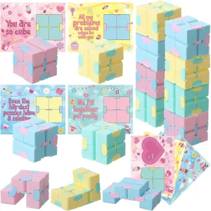 40 Set Infinity Cube with Valentine‘s Day Cards Stress and Anxiety Relief Infinity Greeting Cards Puzzle Flip Cubes for Kids Adults School Prize Valentines Exchange Gift