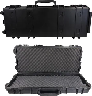 40" x 15" x 5.5" Protective Roller Tactical Rifle Hard Case with Foam, Mil-Spec Waterproof & Crushproof, Two Rifles Or Multiple Guns, Pressure Valve with Lockable Fittings Black