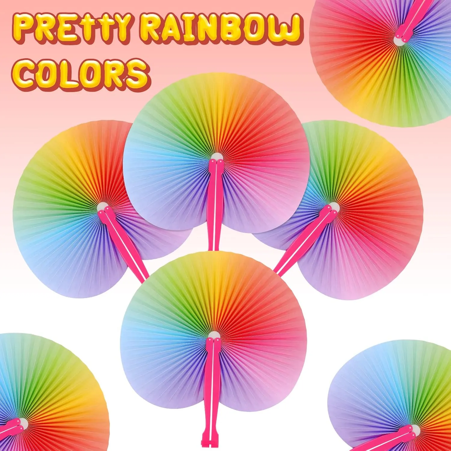 48 Pcs Rainbow Hand Fans Set Handheld Paper Fan Rainbow Decorative Folding Fans Summer Hand Rave Fan Cool Hand Fan with Plastic Shafts Rainbow Party Favors for Rainbow Party Supplies