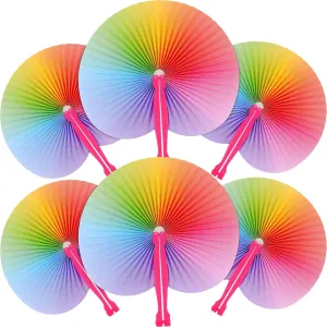 48 Pcs Rainbow Hand Fans Set Handheld Paper Fan Rainbow Decorative Folding Fans Summer Hand Rave Fan Cool Hand Fan with Plastic Shafts Rainbow Party Favors for Rainbow Party Supplies