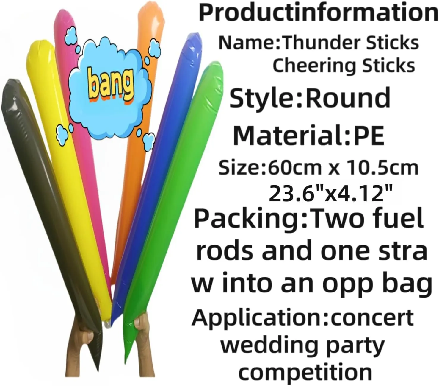 48pcs Round Head Boom Sticks Thunder Sticks Cheering Sticks Team Spirit Plastic Cheerleading Spirit Stick Clapper Inflatable Noise Maker Sports Supply (Green)