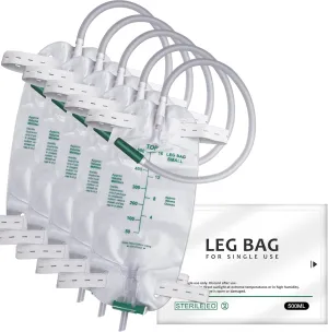 5 Pack 500ml Leg Bag with 18” Tubing – Portable & Wearable for Outdoor Activities, Travel, and On-The-Go – Leak-Proof with Adjustable Straps for Easy Drainage, Green