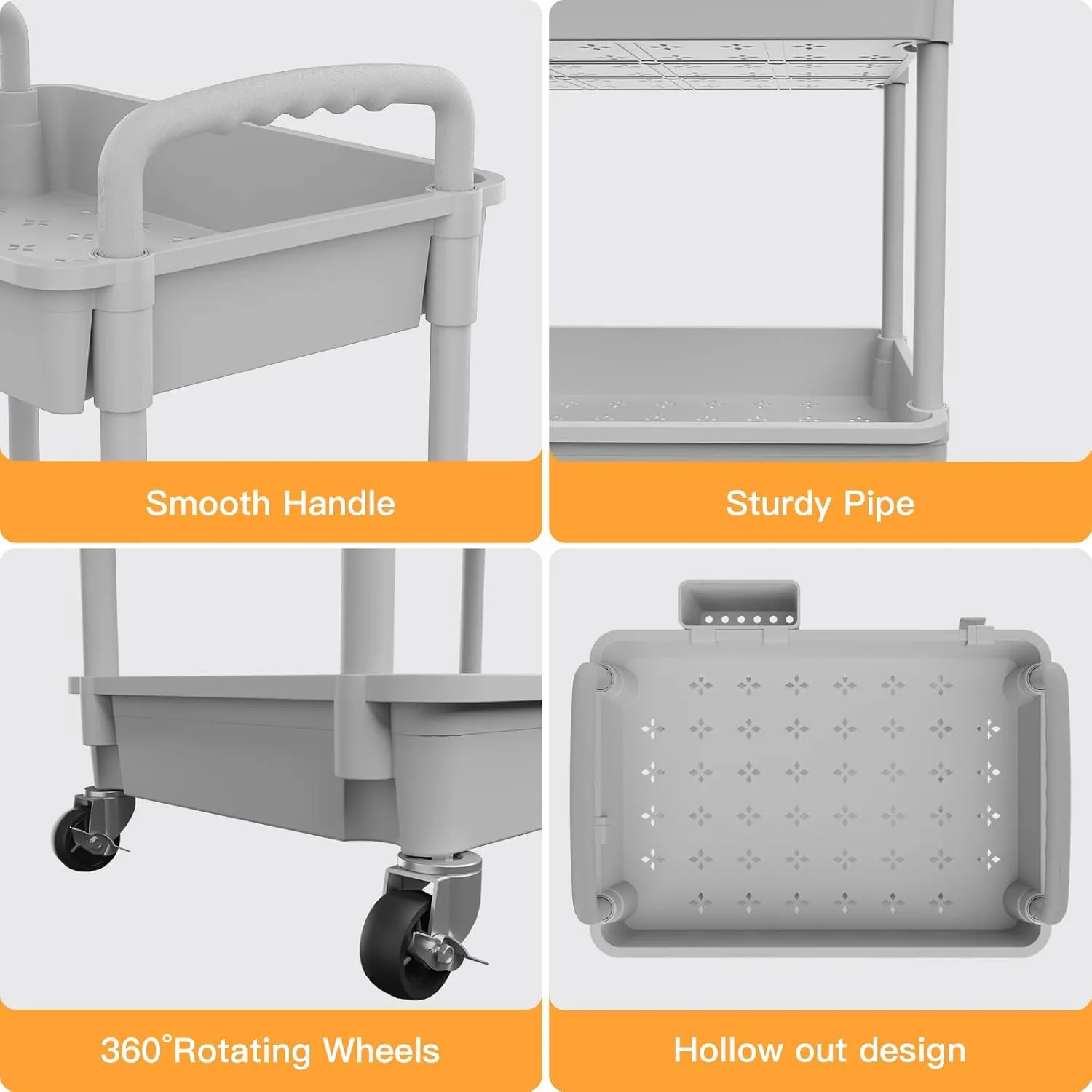 5 Tier Rolling Utility Cart with Handle, Utility Cart Made of Multifunctional Storage Organizer Tool for Kitchen,Bathroom,Living Room,Office(Gray)