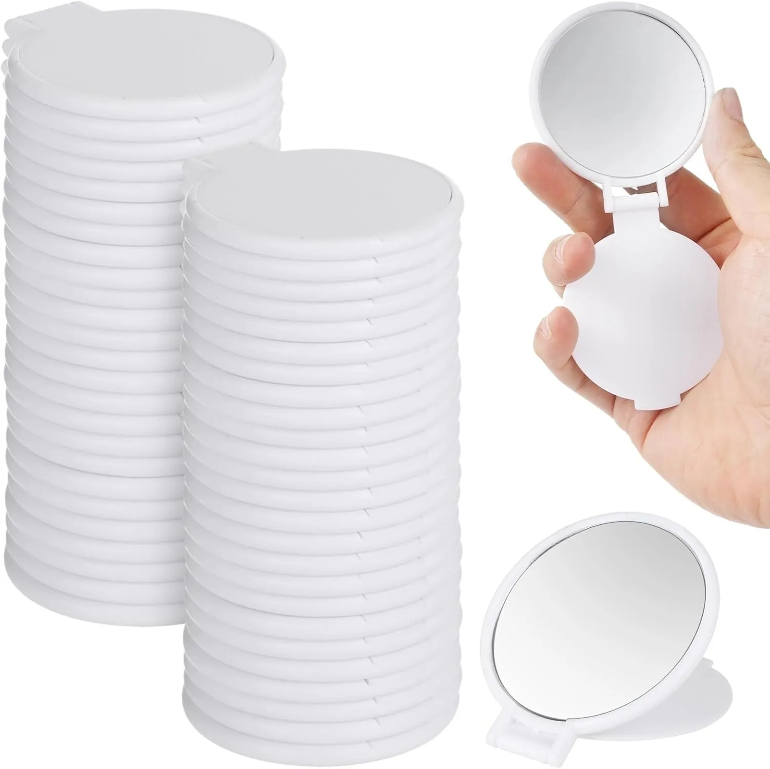 50 PCS Compact Mirror for Purse, Small Travel Makeup Mirror for Women, Portable Foldable Round Mirror Bulk, Flip-Open Design (White)