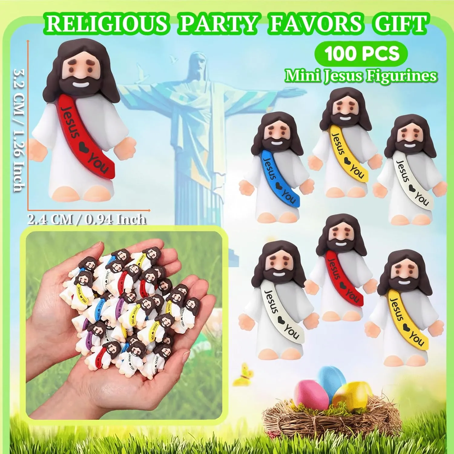 50 PCS Little Jesus Figures Easter Religious Jesus Toys, Mini Jesus Figurines in Bulk, Easter Jesus Loves You Christ Toys, School Religious Party Favors Gift for Easter Egg Stuffers (50)