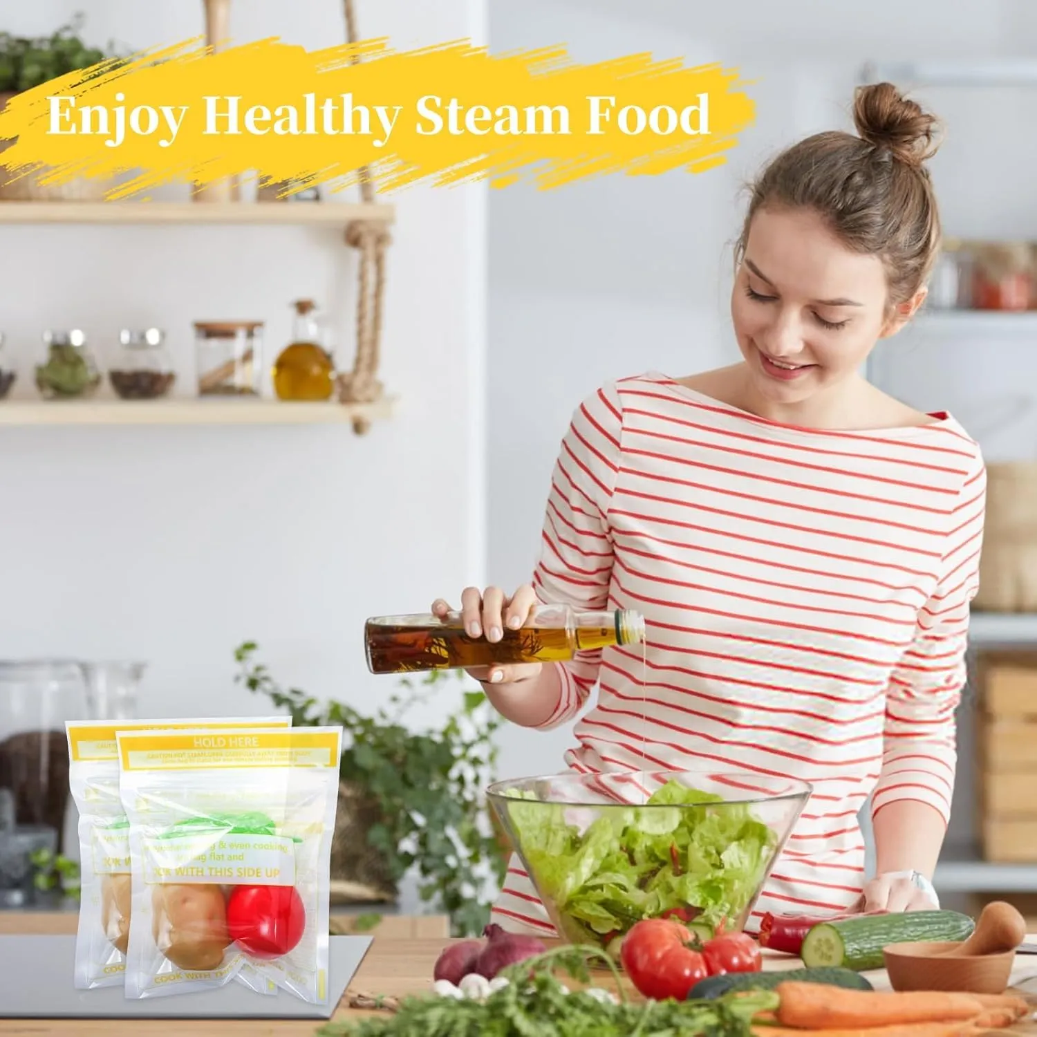50 Pcs Microwave Steam Bags for Cooking Reusable Zipper Steam Vegetable Bag Frozen Food Heating Bags for Faster Vegetables Seafood and Meat, 7.1 X 7.9 Inches (50)