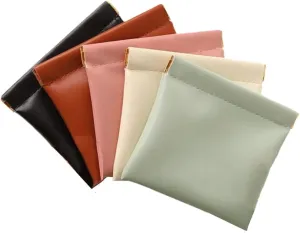 5Pcs Lipstick Bag PU Leather Waterproof Automatic Closure Cosmetic Bag Portable Leather Self-Closing Mini Makeup Bag for Travel Outin Storage(18x14cm)