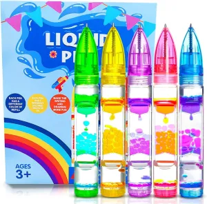5PCS Liquid Pens Easter Basket Stuffers for Kids, Liquid Motion Bubble Fun Cool Pens Autism ADHD Anxiety Stress Relief Item Quiet Fidget Sensory Autistic Desk Toys Classroom Gift for Boys Girls