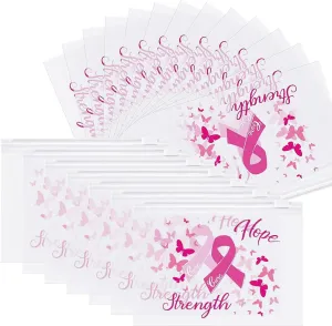 60 Pcs Breast Cancer Awareness Makeup Bags Set, Waterproof EVA Travel Toiletry Bags with Pink Ribbon Design, Strength, Cure, Hope, Perfect for Women and Girls, Cancer Survivor and Charity Party Gifts